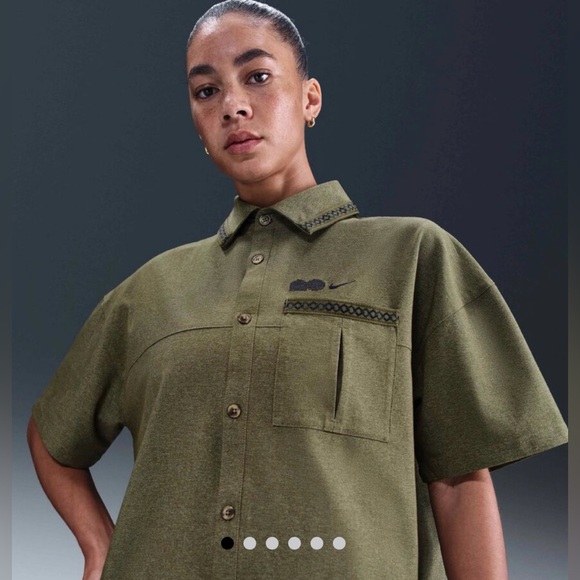 Nike Naomi Osaka Oversized Short-Sleeve Top Olive Green Button Up Tennis Size XS - Picture 5 of 12